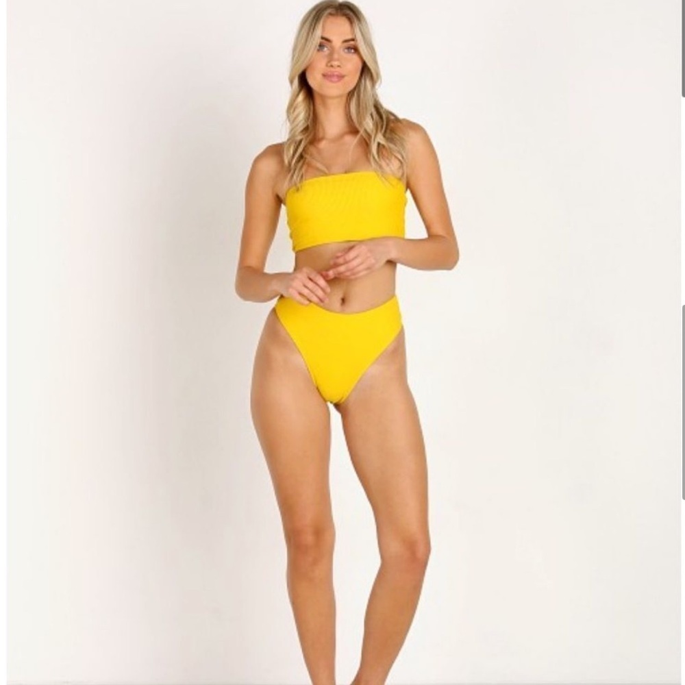 Frankie's Bikinis Yellow Jenna Ribbed Bikini Bottom Sz M
